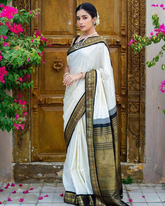 Surpassing off white soft silk saree