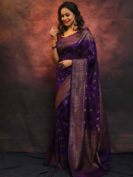 Radiant Purple Soft Silk Saree With Deserving Blouse Piece