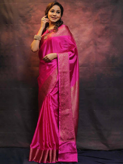 Mesmeric Dark Pink Soft Silk Saree With Fairytale Blouse Piece