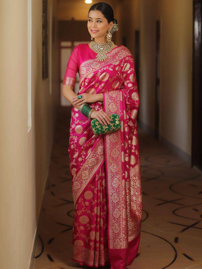 Fairytale Dark Pink Soft Silk Saree With Comely Blouse Piece