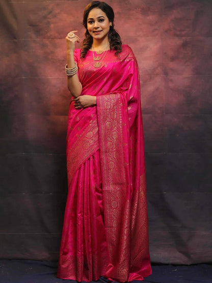 Jazzy Dark Pink Soft Silk Saree With Appealing Blouse Piece