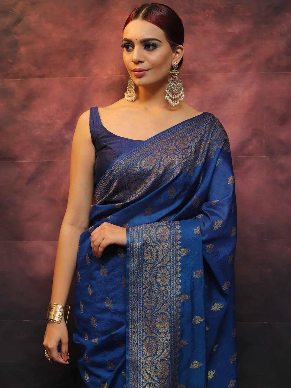 Precious Blue Soft Silk Saree With Flamboyant Blouse Piece