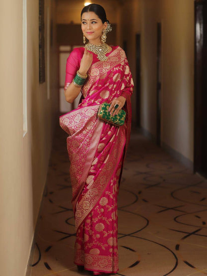 Fairytale Dark Pink Soft Silk Saree With Comely Blouse Piece