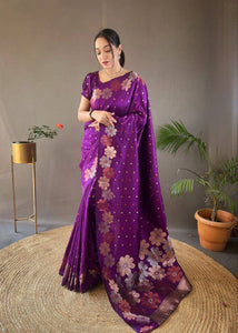 Pretty Purple Soft Lichi Silk Saree with Amazing Blouse Peice