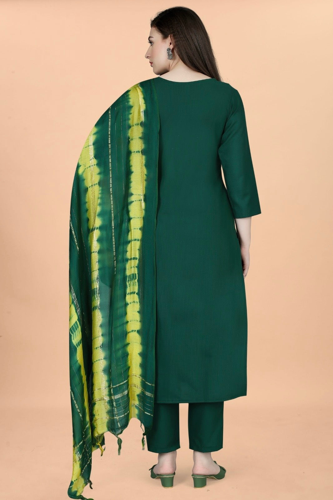 Festive Wear Bottle Green Suit with Striking Dupatta and Pant