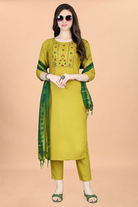 Minimalist Straight Kurta with Floral Embroidery and Matching Pants