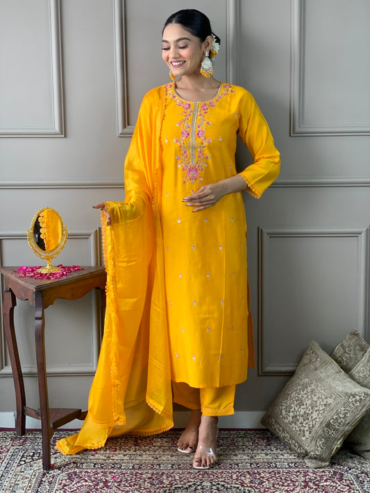 Sunny Yellow embroidered kurta set