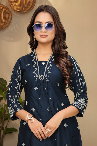 Serene Indigo Embroidered Kurta and Pant Set