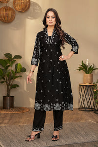 Graceful Black Embroidered Kurta and Pant Set