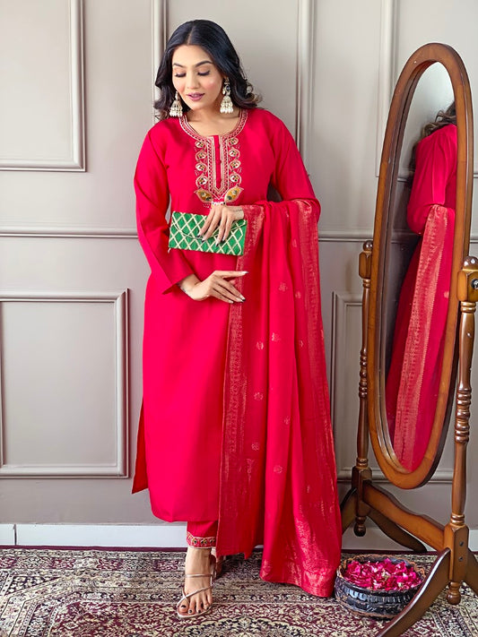 Embroidered Rayon Pakistani Suit in Pink