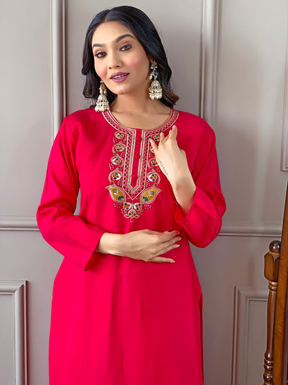 Embroidered Rayon Pakistani Suit in Pink