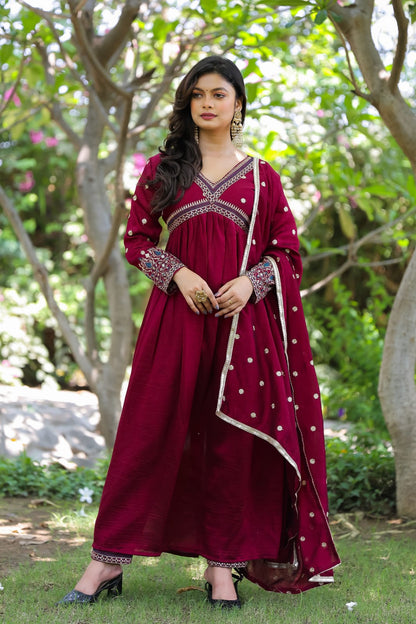 Wine Silk Readymade Anarkali Suit