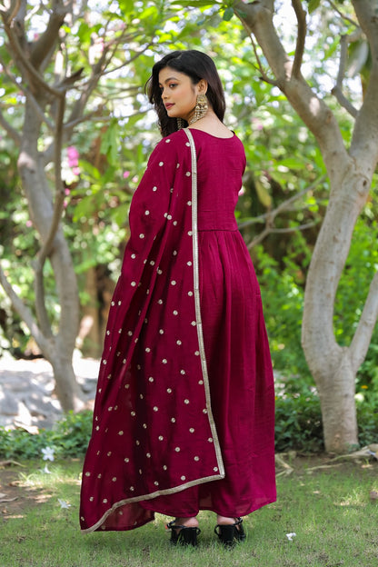 Wine Silk Readymade Anarkali Suit